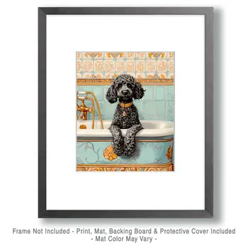 Poodle in Bathtub - Bathroom Wall Art Prints – 8″x10″ Artwork for 11″x14″ Frame