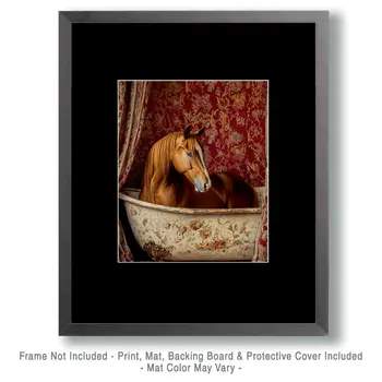 Horse in Bathtub - Bathroom Wall Art Prints – 8″x10″ Artwork for 11″x14″ Frame