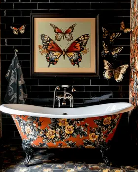 Butterfly Artwork Above Bathtub - Bathroom Wall Art Prints – 8″x10″ Artwork for 11″x14″ Frame