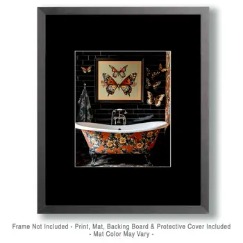 Butterfly Artwork Above Bathtub - Bathroom Wall Art Prints – 8″x10″ Artwork for 11″x14″ Frame
