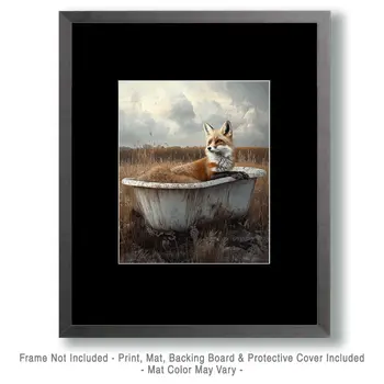 Fox in a Bathtub - Bathroom Wall Art Prints – 8″x10″ Artwork for 11″x14″ Frame
