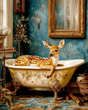Fawn in Bathtub - Bathroom Wall Art Prints – 8″x10″ Artwork for 11″x14″ Frame