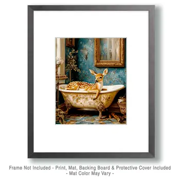 Fawn in Bathtub - Bathroom Wall Art Prints – 8″x10″ Artwork for 11″x14″ Frame