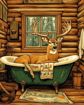 Buck Deer in Bathtub - Bathroom Wall Art Prints – 8″x10″ Artwork for 11″x14″ Frame