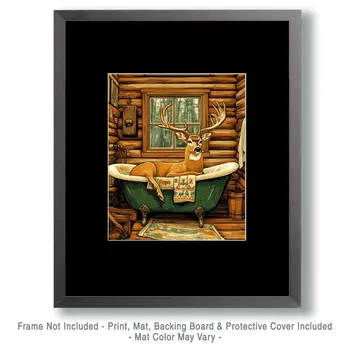 Buck Deer in Bathtub - Bathroom Wall Art Prints – 8″x10″ Artwork for 11″x14″ Frame