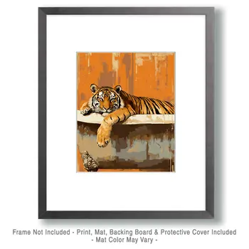 Tiger in Bathtub - Bathroom Wall Art Prints – 8″x10″ Artwork for 11″x14″ Frame
