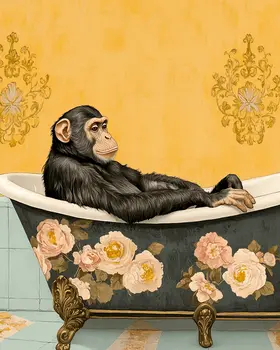 Monkey in Bathtub - Bathroom Wall Art Prints – 8″x10″ Artwork for 11″x14″ Frame