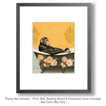 Monkey in Bathtub - Bathroom Wall Art Prints – 8″x10″ Artwork for 11″x14″ Frame