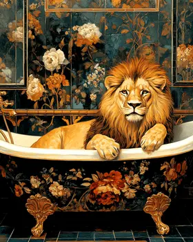African Lion in Bathtub - Bathroom Wall Art Prints – 8″x10″ Artwork for 11″x14″ Frame