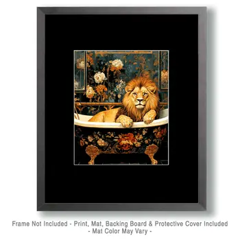 African Lion in Bathtub - Bathroom Wall Art Prints – 8″x10″ Artwork for 11″x14″ Frame