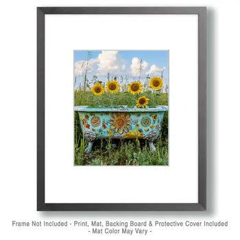 Sunflowers in Bathtub - Bathroom Wall Art Prints – 8″x10″ Artwork for 11″x14″ Frame