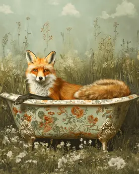 Fox in Bathtub - Bathroom Wall Art Prints – 8″x10″ Artwork for 11″x14″ Frame