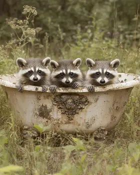 Raccoons in Bathtub - Bathroom Wall Art Prints – 8″x10″ Artwork for 11″x14″ Frame