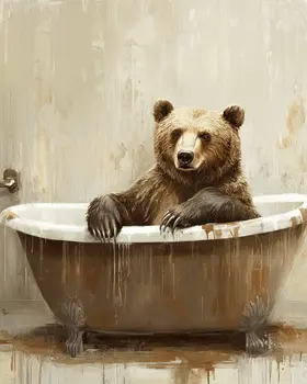 Big Bear in Bathtub - Bathroom Wall Art Prints – 8″x10″ Artwork for 11″x14″ Frame
