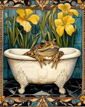Frog in Tub - Bathroom Wall Art Prints – 8″x10″ Artwork for 11″x14″ Frame