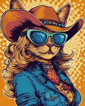 Cowgirl Cat "Rodeo Ruby" Wall Art Prints – 8″x10″ Artwork for 11″x14″ Frame