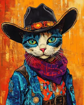 Cowgirl Cat "Pop Art Portrait" Wall Art Prints – 8″x10″ Artwork for 11″x14″ Frame