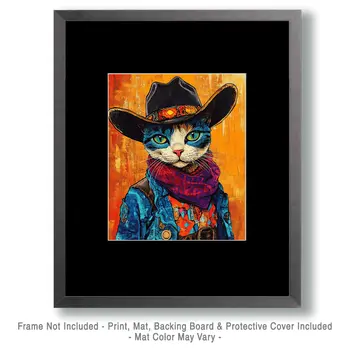 Cowgirl Cat "Pop Art Portrait" Wall Art Prints – 8″x10″ Artwork for 11″x14″ Frame