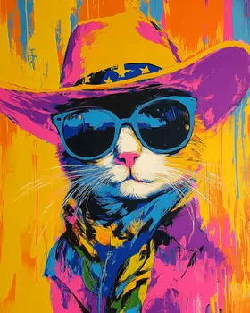 Cowgirl Cat "Cool Cat" Wall Art Prints – 8″x10″ Artwork for 11″x14″ Frame