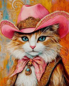 Cowgirl Cat "Miss Kitty" Wall Art Prints – 8″x10″ Artwork for 11″x14″ Frame