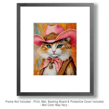 Cowgirl Cat "Miss Kitty" Wall Art Prints – 8″x10″ Artwork for 11″x14″ Frame