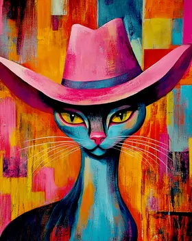 Cowgirl Cat "Long Tall Sally" Wall Art Prints – 8″x10″ Artwork for 11″x14″ Frame