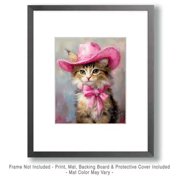 Cowgirl Cat "Little Miss" Wall Art Prints – 8″x10″ Artwork for 11″x14″ Frame