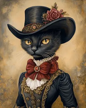 Cowgirl Cat "PBlack Betty" Wall Art Prints – 8″x10″ Artwork for 11″x14″ Frame