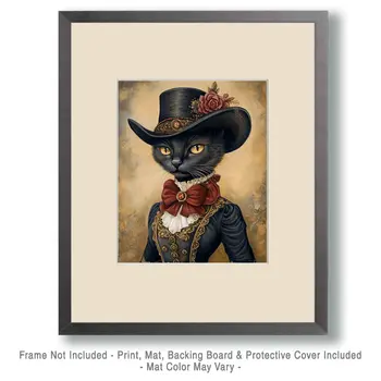 Cowgirl Cat "PBlack Betty" Wall Art Prints – 8″x10″ Artwork for 11″x14″ Frame