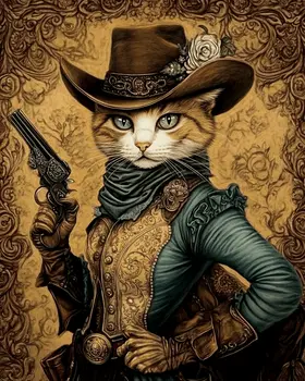 Cowgirl Cat "Daisy Duke" Wall Art Prints – 8″x10″ Artwork for 11″x14″ Frame