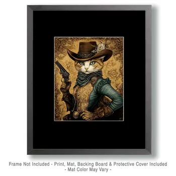 Cowgirl Cat "Daisy Duke" Wall Art Prints – 8″x10″ Artwork for 11″x14″ Frame