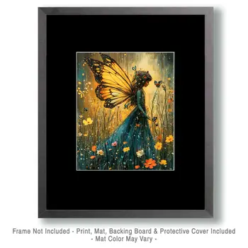 Floral Fairy - Fairies Wall Art Prints – 8″x10″ Artwork for 11″x14″ Frame