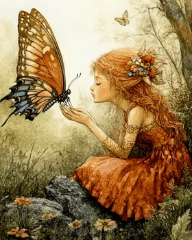 Fairy Butterfly Secret - Fairies Wall Art Prints – 8″x10″ Artwork for 11″x14″ Frame