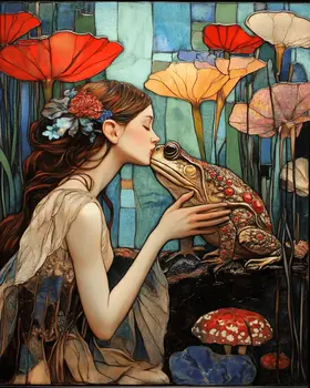 Fairy Frog Kiss - Fairies Wall Art Prints – 8″x10″ Artwork for 11″x14″ Frame