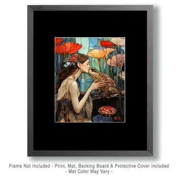 Fairy Frog Kiss - Fairies Wall Art Prints – 8″x10″ Artwork for 11″x14″ Frame