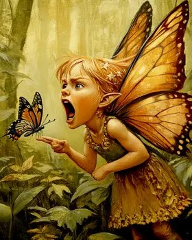 Fairy Scolding Bad Butterfly - Fairies Wall Art Prints – 8″x10″ Artwork for 11″x14″ Frame