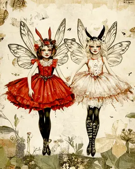 Pair of Fairies - Fairy Wall Art Prints – 8″x10″ Artwork for 11″x14″ Frame