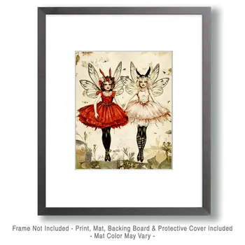 Pair of Fairies - Fairy Wall Art Prints – 8″x10″ Artwork for 11″x14″ Frame