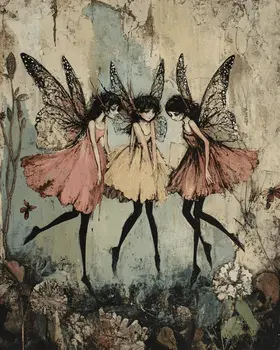 Three Fairy Friends - Fairies Wall Art Prints – 8″x10″ Artwork for 11″x14″ Frame