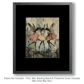 Three Fairy Friends - Fairies Wall Art Prints – 8″x10″ Artwork for 11″x14″ Frame