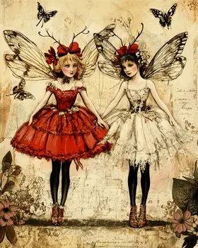 Vintage Fairy Pair - Fairies Wall Art Prints – 8″x10″ Artwork for 11″x14″ Frame