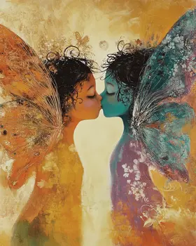 Young Fairy Love - Fairies Wall Art Prints – 8″x10″ Artwork for 11″x14″ Frame