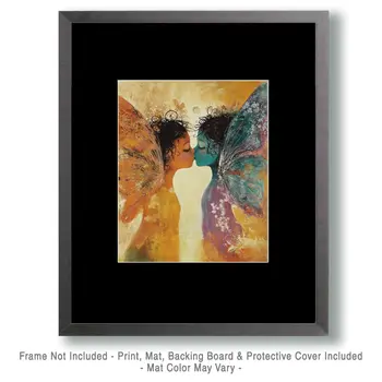 Young Fairy Love - Fairies Wall Art Prints – 8″x10″ Artwork for 11″x14″ Frame