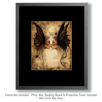 Fairy Butterfly Kiss - Fairies Wall Art Prints – 8″x10″ Artwork for 11″x14″ Frame