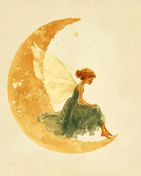 Crescent Moon Fairy - Fairies Wall Art Prints – 8″x10″ Artwork for 11″x14″ Frame