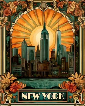 Nouveau New York - NYC Manhattan Wall Art Prints – 8″x10″ Artwork for 11″x14″ Frame