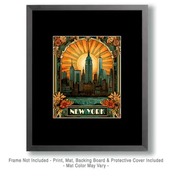Nouveau New York - NYC Manhattan Wall Art Prints – 8″x10″ Artwork for 11″x14″ Frame