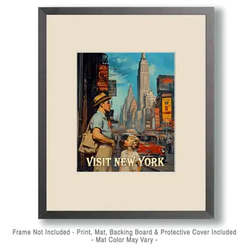 Visit New York - NYC Manhattan Wall Art Prints – 8″x10″ Artwork for 11″x14″ Frame