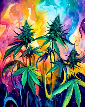 Abstract Marijuana Wall Art Prints – 8″x10″ Artwork for 11″x14″ Frame