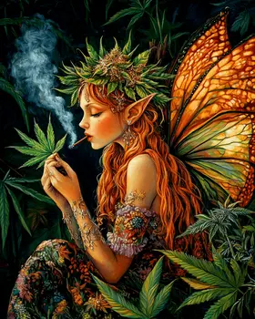 Pot Nymph Marijuana Wall Art Prints – 8″x10″ Artwork for 11″x14″ Frame